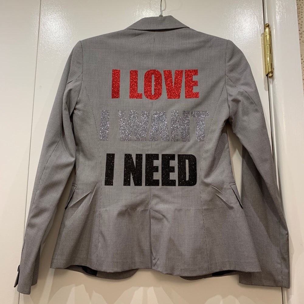 NWOT Hipchik Couture Blazer I Love I Want I Need In Black/White/Red Size Small